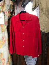 Load image into Gallery viewer, vintage 1950s red rayon long sleeve shirt