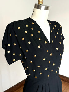 vintage 1940s studded rayon dress {xs}