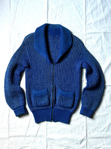 vintage 1950s blue knit zip up sweater