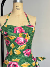 Load image into Gallery viewer, vintage 1950s cotton floral swimsuit {xs}