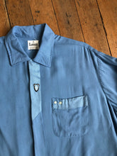 Load image into Gallery viewer, vintage 1950s blue rayon long sleeve shirt