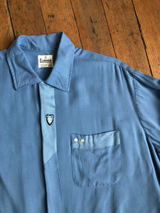 vintage 1950s blue rayon long sleeve shirt