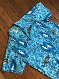 vintage 1950s fish print cotton button up shirt