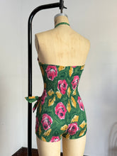 Load image into Gallery viewer, vintage 1950s cotton floral swimsuit {xs}