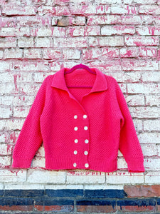 vintage 1950s pink knit cardigan {L+}