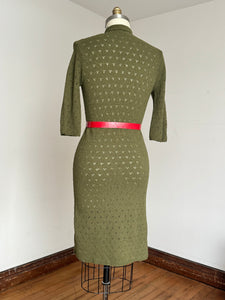 vintage 1950s green knit sweater dress {m-XL}