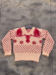 vintage 1940s novelty Moose head ski sweater