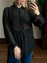 Load image into Gallery viewer, vintage 1970s sheer black dagger collar shirt {m}