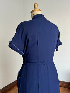 vintage 1940s navy rayon dress {XL/1X}