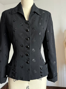 vintage 1940s black embroidered suit jacket {s}