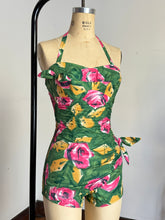 Load image into Gallery viewer, vintage 1950s cotton floral swimsuit {xs}
