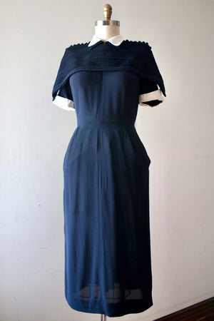 vintage 1940s navy button dress