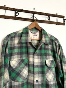 vintage 1950s green plaid long sleeve shirt