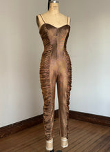 Load image into Gallery viewer, vintage 1980s Frederick’s of Hollywood gold jumpsuit {s}