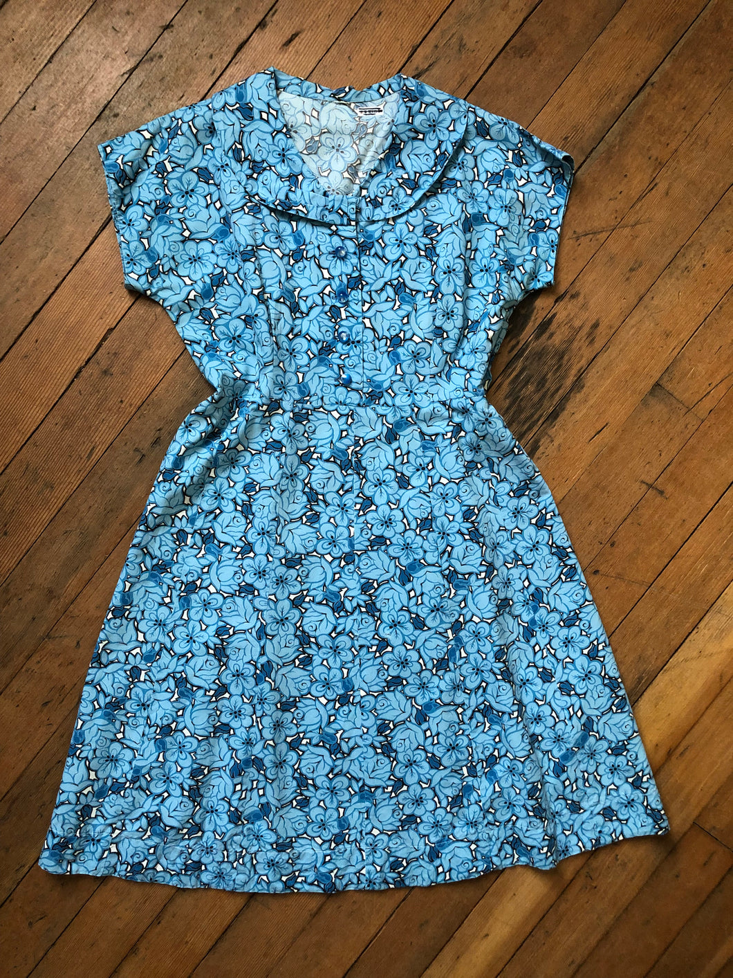 vintage 1950s blue floral dress {L}