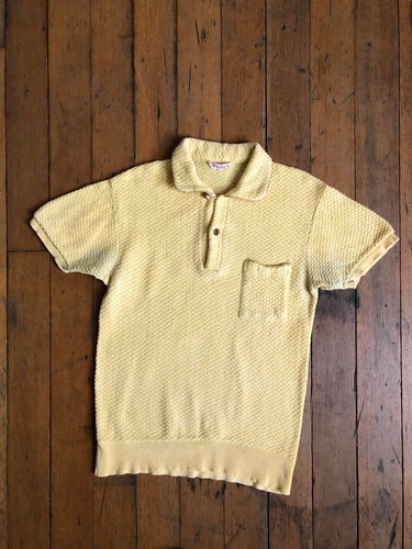 vintage 1950s yellow knit pullover polo shirt
