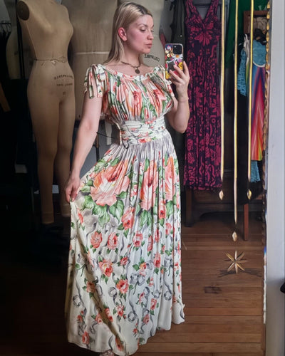 vintage 1940s rayon floral gown