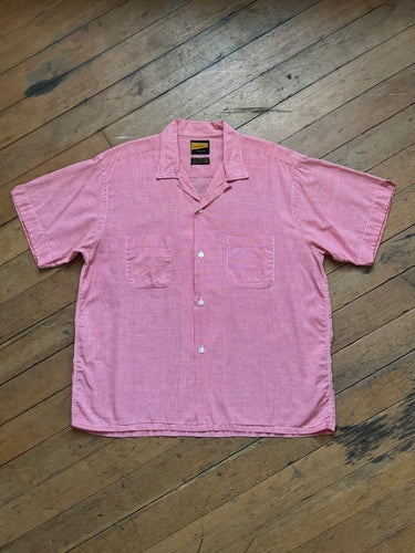 vintage 1950s 60s red gingham short sleeve button up shirt - loop collar