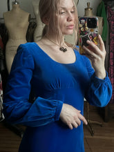 Load image into Gallery viewer, vintage 1960s blue velvet mini dress {xs}