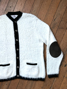 vintage 1960s white fuzzy shag cardigan