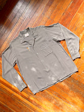 Load image into Gallery viewer, vintage 1950s brown long sleeve rayon shirt with loop collar