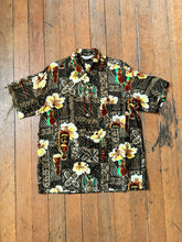 Load image into Gallery viewer, vintage 1960s rayon Tiki Hawaiian shirt