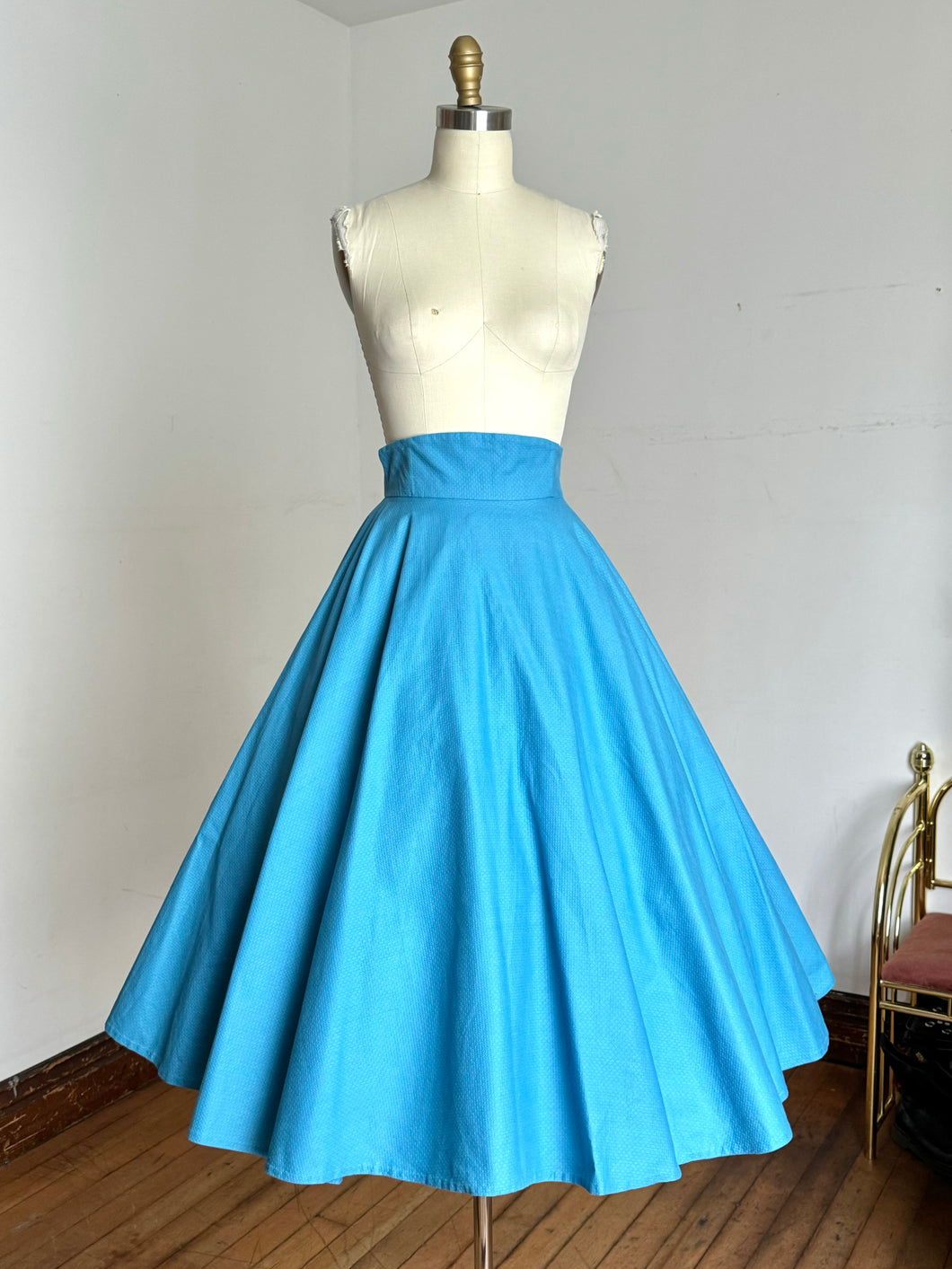 vintage 1950s blue cotton circle skirt {xs}