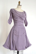 Load image into Gallery viewer, vintage 1950s silk lilac evening dress