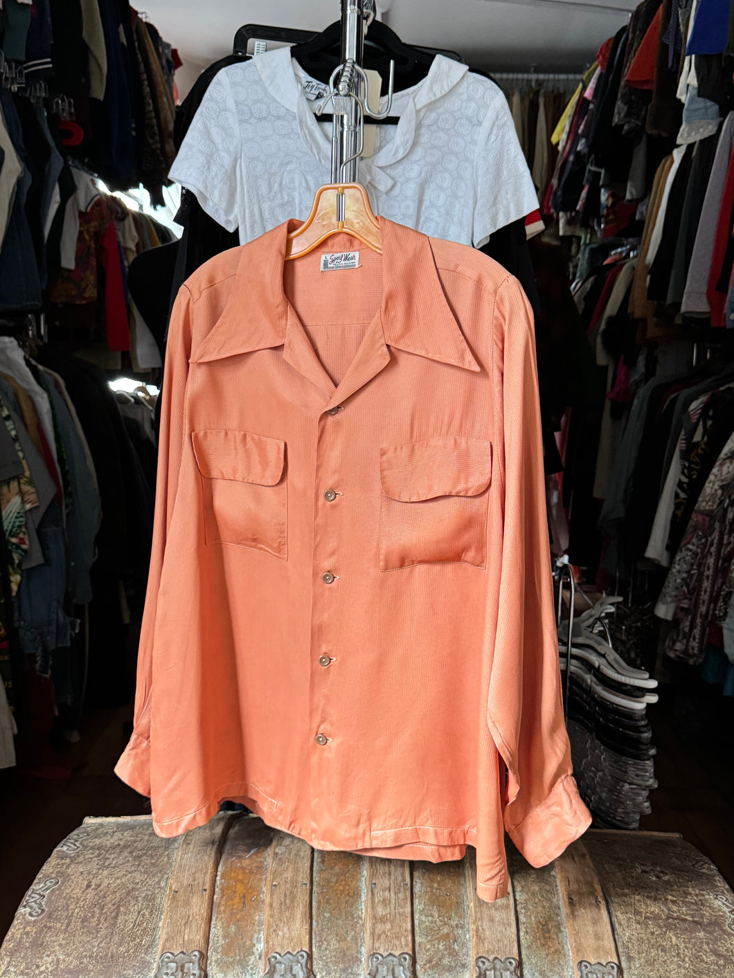 vintage 1950s long sleeve rayon shirt - loop collar
