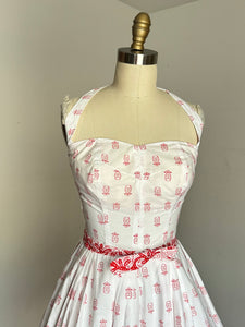 vintage 1950s pineapple print cotton sun dress {xs-m}