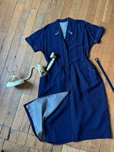 Load image into Gallery viewer, vintage 1940s navy rayon dress {XL/1X}