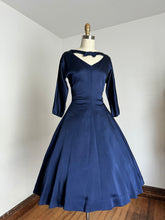 Load image into Gallery viewer, vintage 1950s navy evening dress {s}