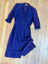 Load image into Gallery viewer, vintage 1940s 50s navy rayon dress {s}