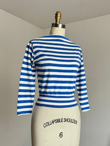 vintage 1950s 60s cotton striped long sleeve t shirt {xs-m}