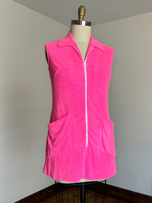 vintage 1960s pink terrycloth mini dress beach cover up {m-L}