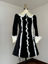 Load image into Gallery viewer, vintage 1960s tuxedo velvet dress {xs}