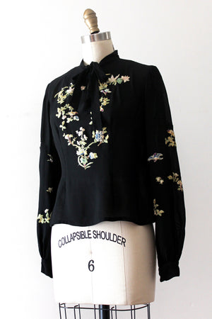 vintage 1930s black embroidered blouse