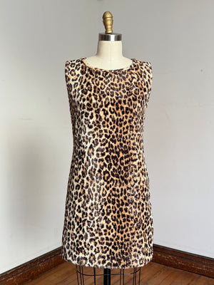 vintage 1960s faux fuzzy leopard dress {xs}