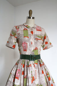 vintage 1950s novelty shirtwaist dress {xxs}