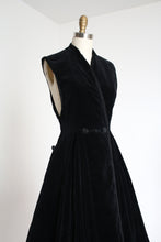 Load image into Gallery viewer, vintage 1950s black velvet jumper dress {xs}