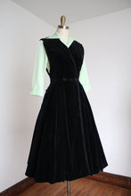Load image into Gallery viewer, vintage 1950s black velvet jumper dress {xs}
