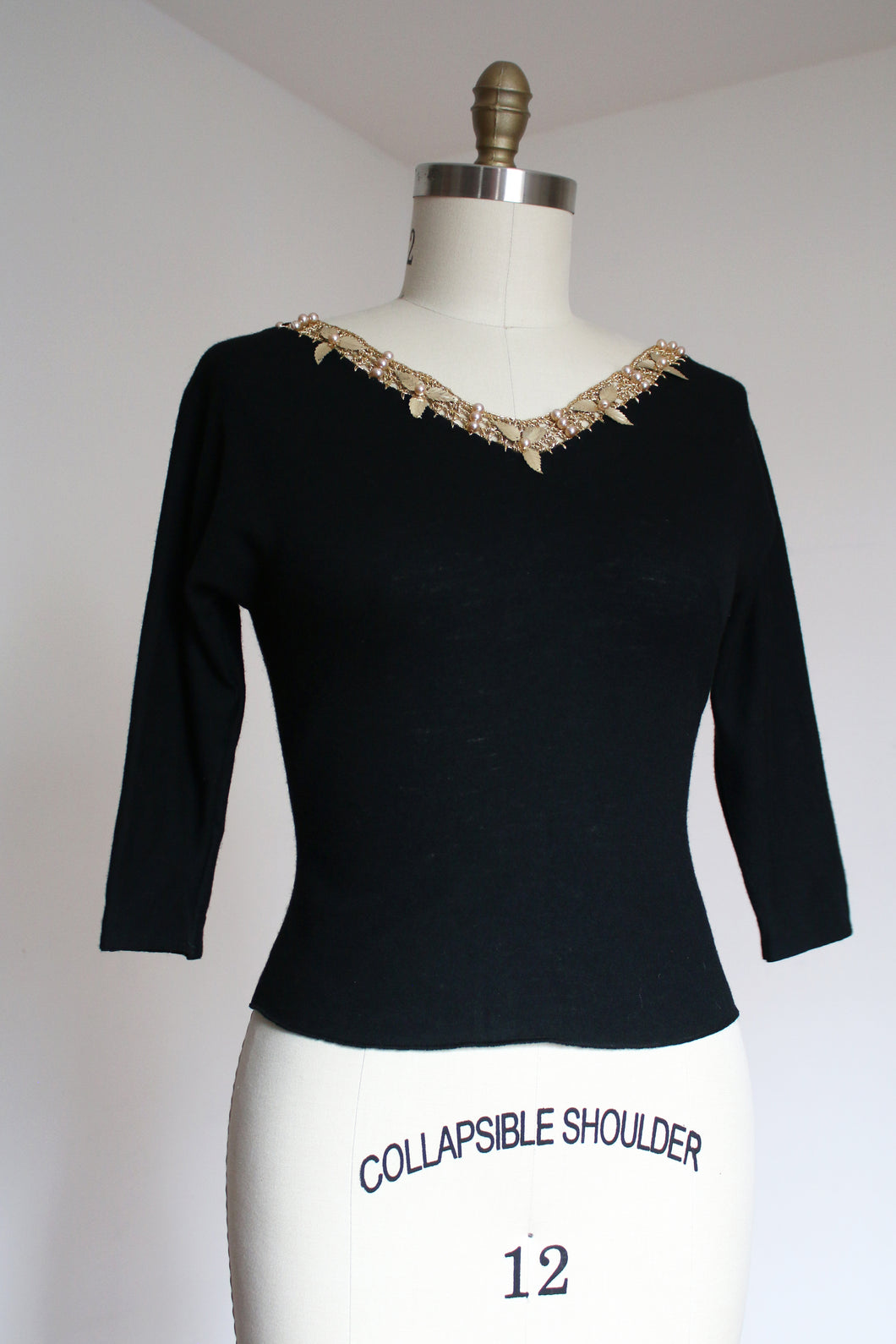 vintage 1950s wool leaf blouse {s-m}