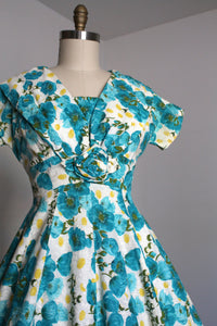 vintage 1950s blue floral dress {s/m}