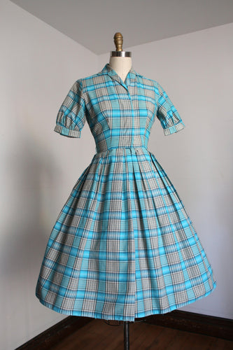 vintage 1950s blue shirtwaist dress {xs}
