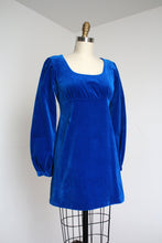 Load image into Gallery viewer, vintage 1960s blue velvet mini dress {xs}