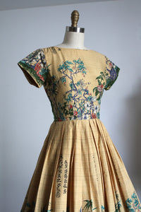vintage 1950s Millworth Lute Song botanical bamboo dress {xs}