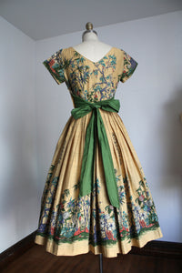 vintage 1950s Millworth Lute Song botanical bamboo dress {xs}