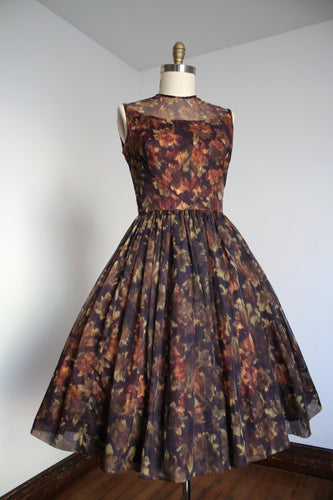 vintage 1950s floral chiffon dress {m}