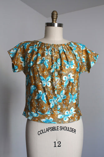 vintage 1950s butterfly blouse {L}