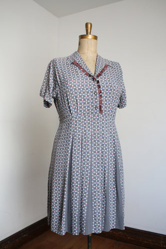 vintage 1940s fleur-de-lis rayon dress {XL/1X}